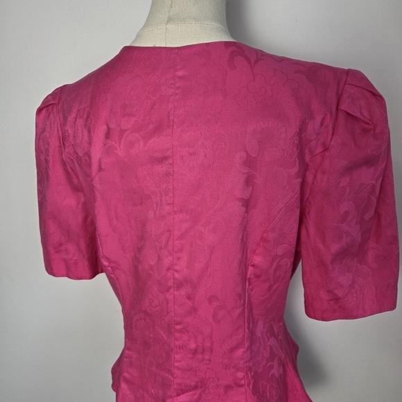 Vintage Melissa Pink Peplum Puff Sleeves Button Front Short Sleeve Blazer Top - Picture 4 of 13